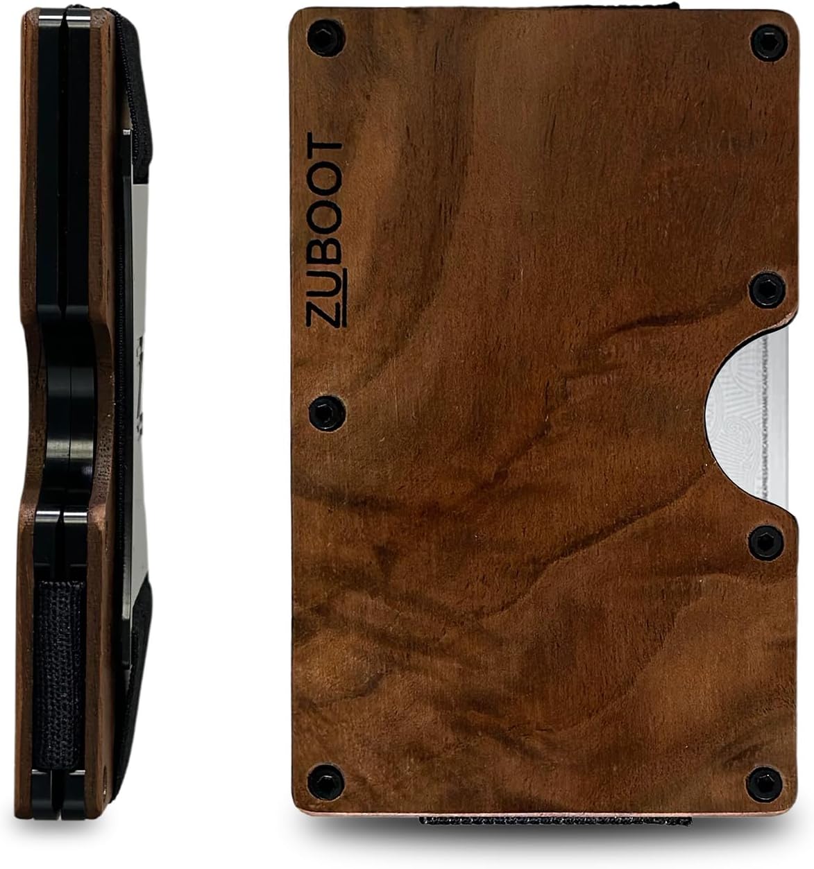 Wood RFID Wallet for Men – Slim Minimalist Card Holder with Cash Strap – Durable Front Pocket Wallet (Brown Wood Strap)