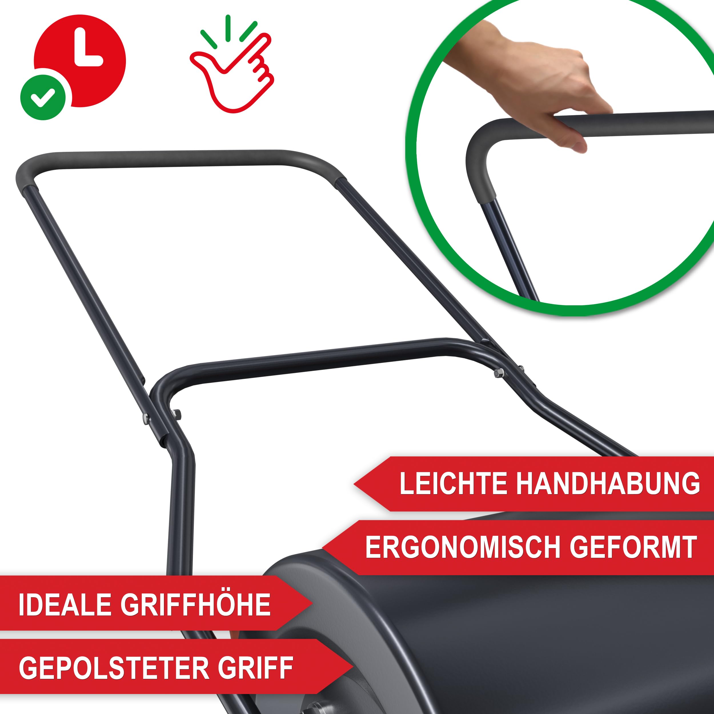 ONBEST Profi Rasenwalze – 60 Liter – befüllbar mit Sand oder Wasser – Walze aus robustem Stahl – inkl. Premium Ablassschraube & Schmutzabweiser – perfekt fürs Rasen sähen