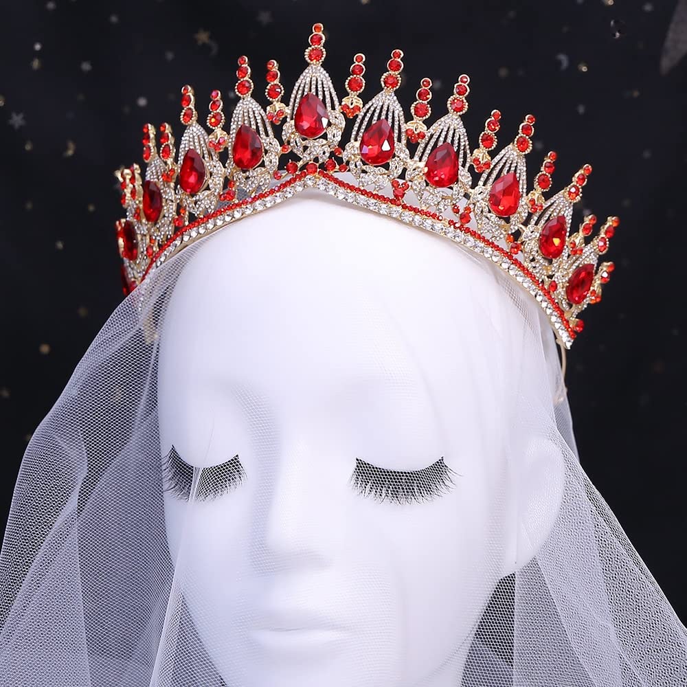 Ręcznie robiona duża korona ślubna ozdoba ślubna do włosów kropla wody Rhinestone kryształowy diadem korona królowej księżniczka tiary biżuteria do włosów obręcz do włosów (kolor metalu: