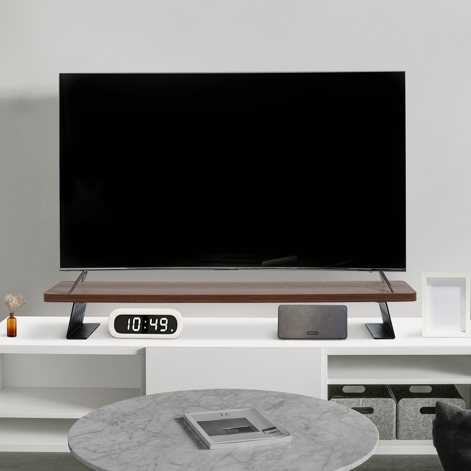 Monitorständer Holz 80cm mit Metallfüße, Braun, für Laptop PC TV
