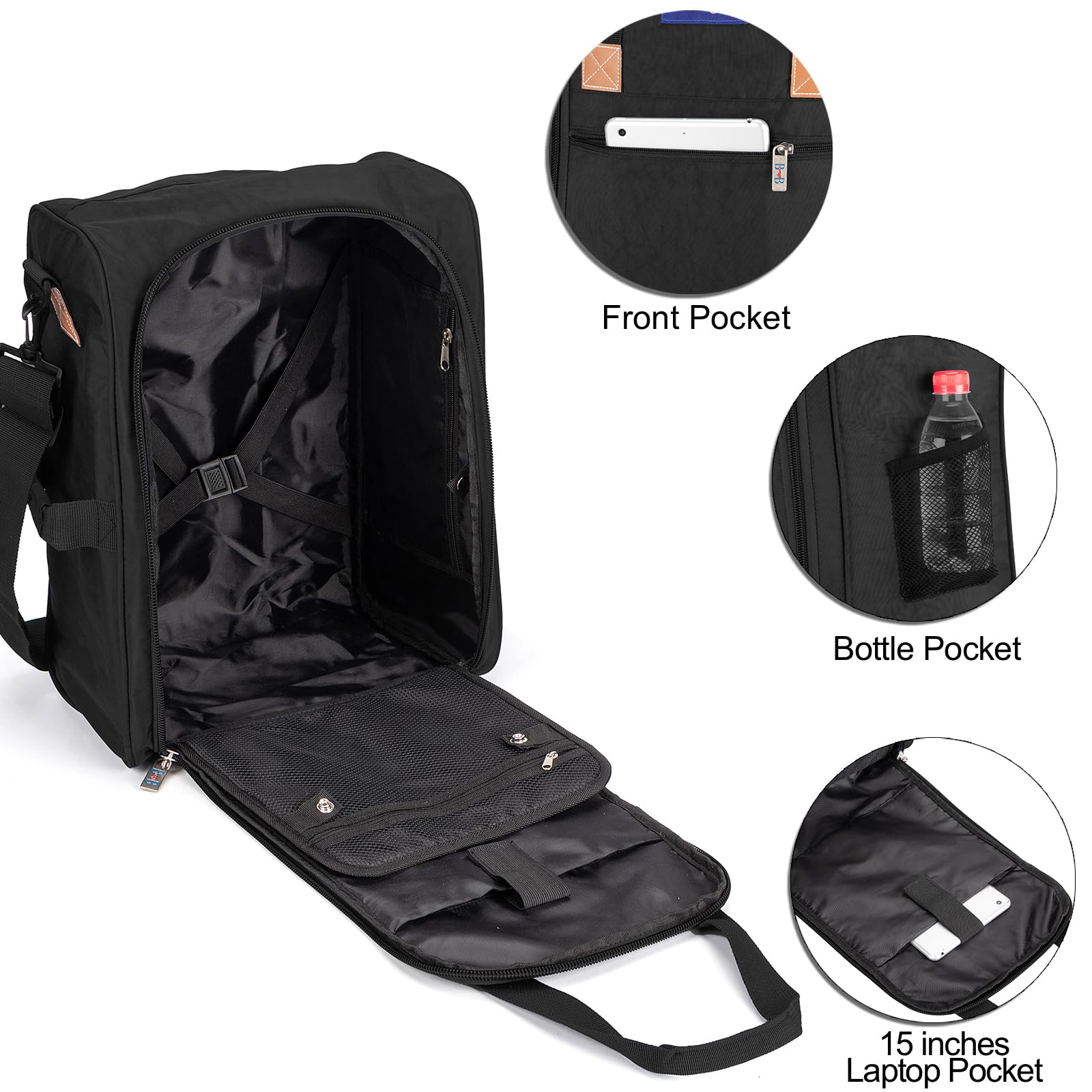 17X13X8 Inches JetBlus Airlines Personal Item Under Seat Duffel bag Suitable for Major Airlines including Spirit, Jetblue, Frontier, and American - Duffel Bag Design (Black)