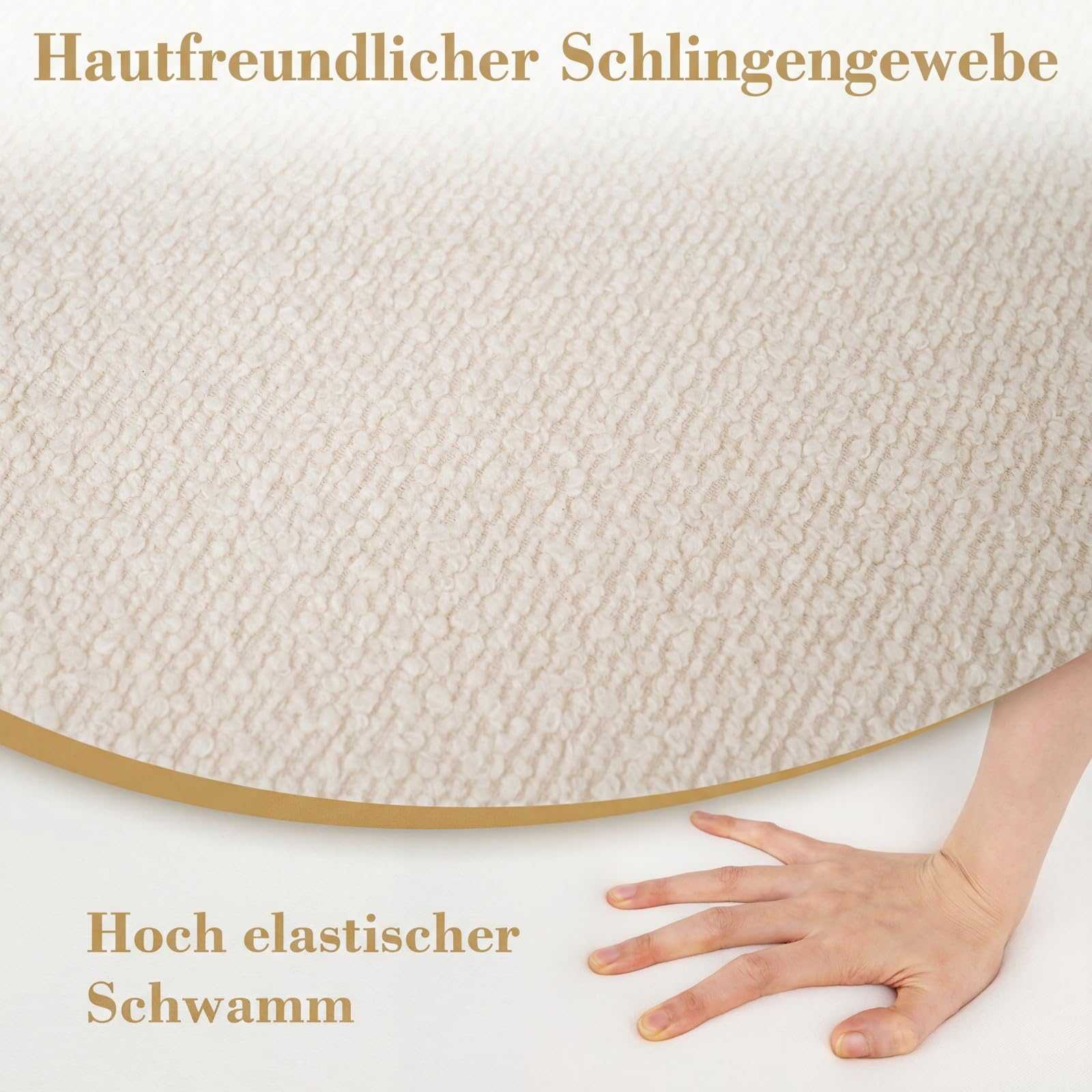 COSTWAY runde Ottomane 45 x 35 cm, Fußhocker mit Schaumstofffüllung & Loop-Garn-Stoff, Sitzhocker mit abnehmbarem Bezug, Flauschige Sitzpouf beige für Wohnzimmer, Schlafzimmer