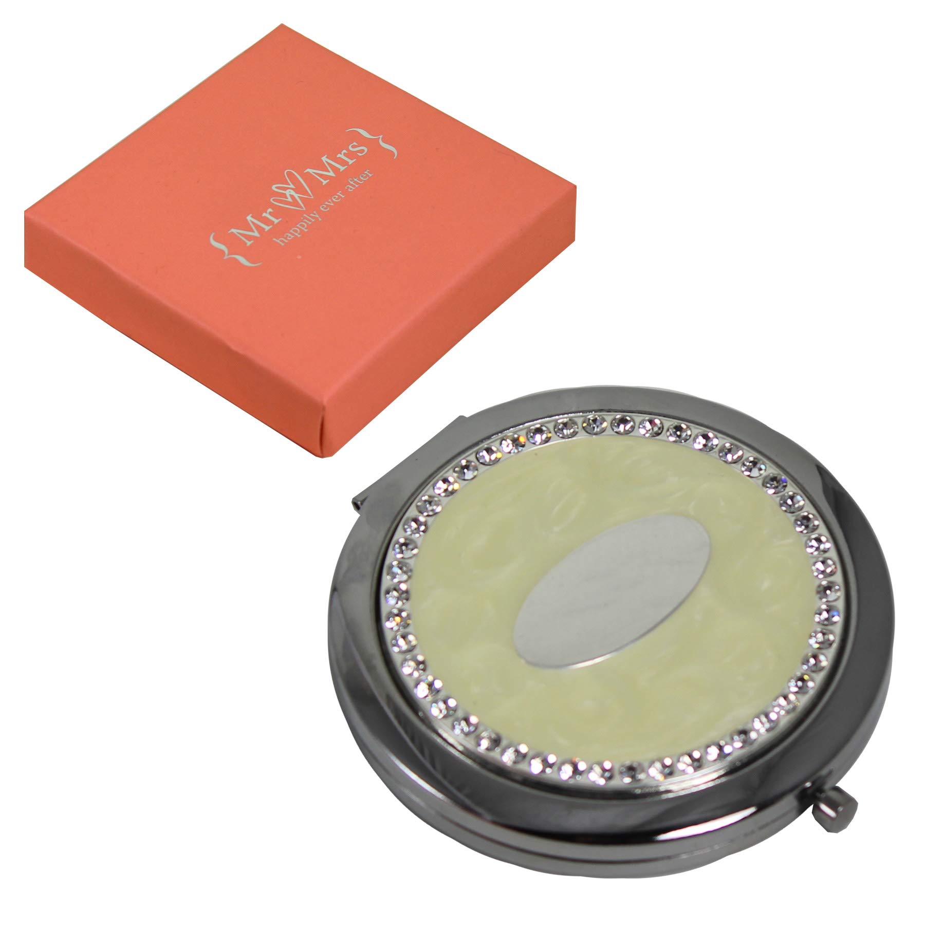 Widdle Gifts Ivory Wedding Gift Diamanté Compact Mirror With Engraving Plate