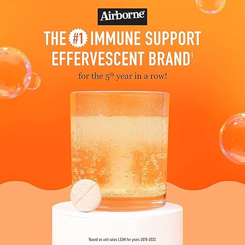 Miniatura 3 de Airborne 1000 mg de vitamina C con tabletas efervescentes de zinc, suplemento de apoyo inmunológico con potentes antioxidantes, vitaminas A, C y E,