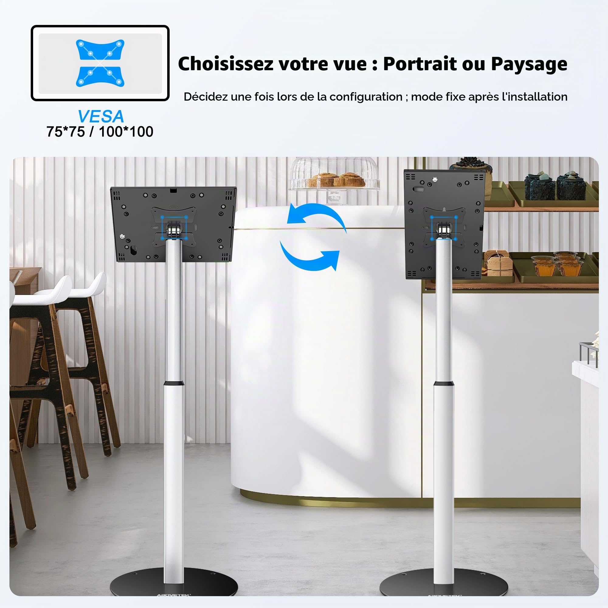 AboveTEK Support de Sol Antivol pour iPad, Sécurité Robuste pour Tablette PDV sur Pied, Réglable en Hauteur avec Mécanisme de Verrouillage pour iPad Air/Pro
