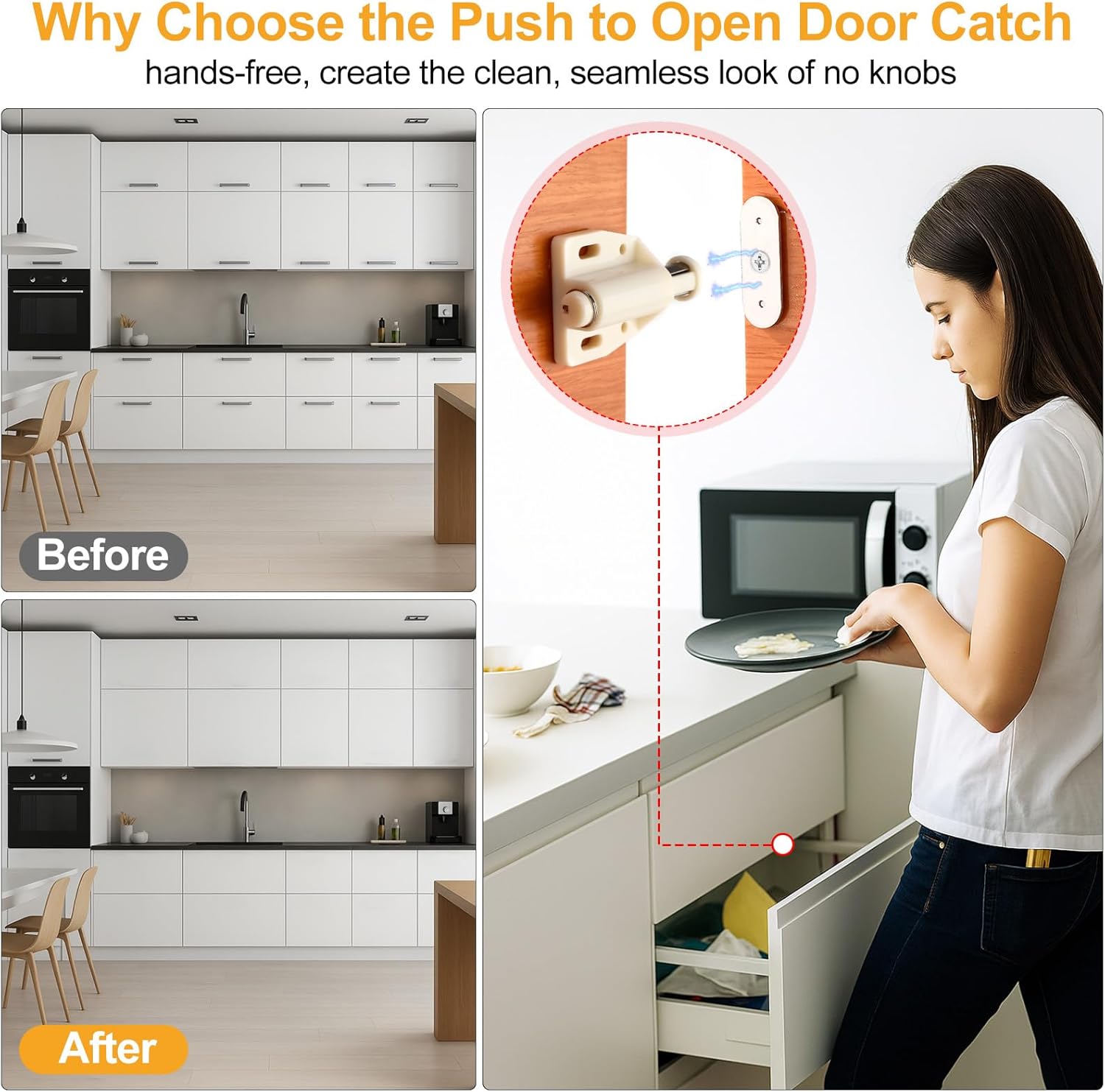 AceOrbit 100 Pack Magnetic Push to Open Door Latch Bulk Magnetic Hardware Push Latch for Cabinet Door Heavy Duty Touch Pushes Open Latches and Catch for Kitchen Cabinet Drawer Wardrobe Dresser(White)