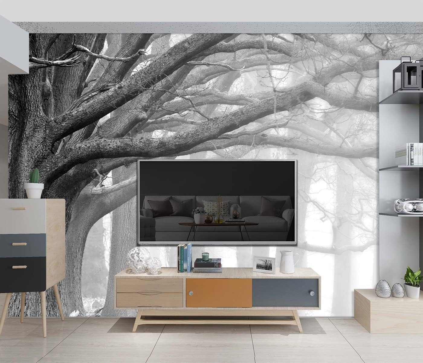 Winter Trees Wallpaper Mural, Snowy Scenery Bedroom Large Wallpapers Living Room Peel and Stick, for Dining Room Home Decor Office,118"Wx83"H