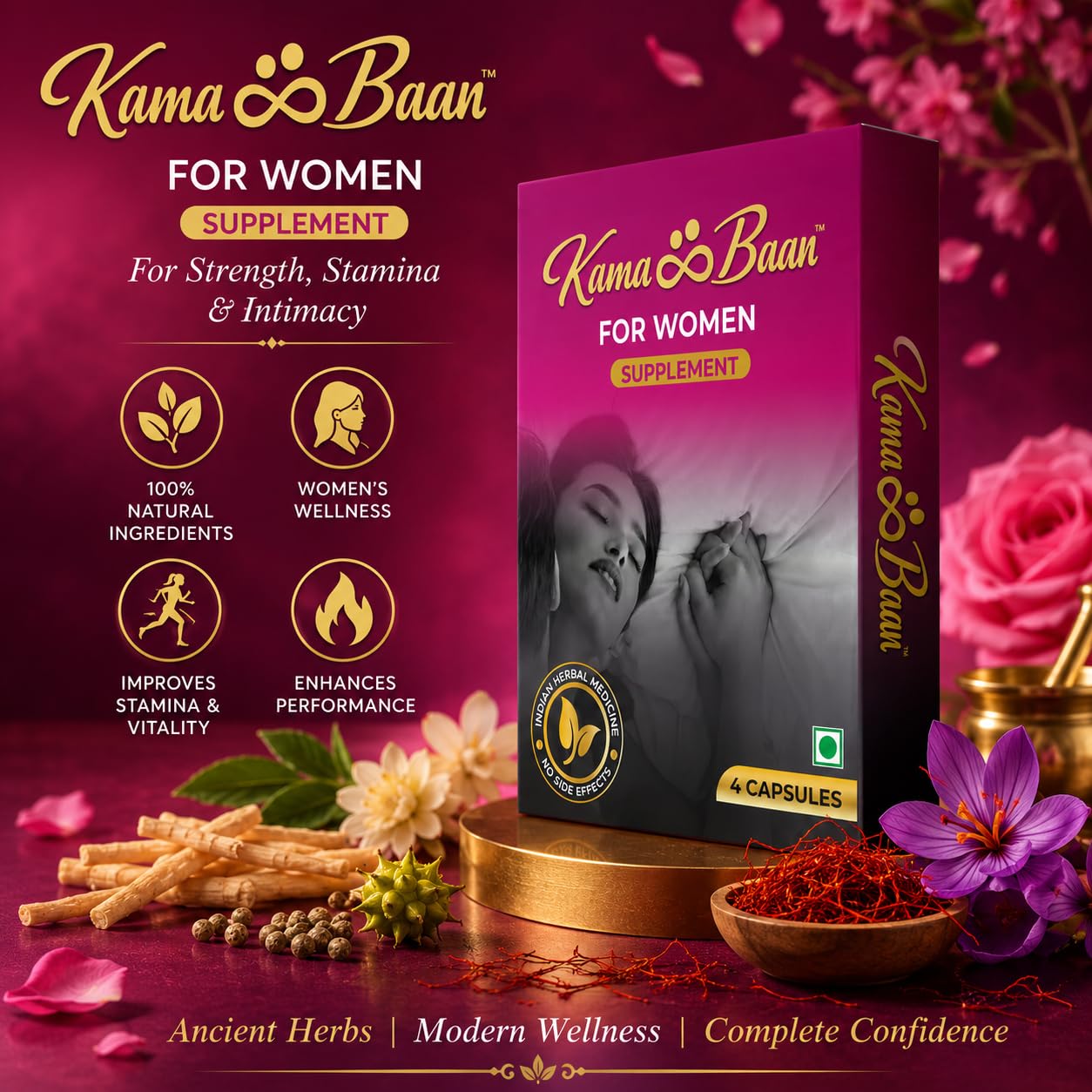 KamaBaan Herbal Supplement for Women | Natural Vitality & Wellness Support Capsules | Women's Health Supplement | 4 Capsules — Amazon image 4