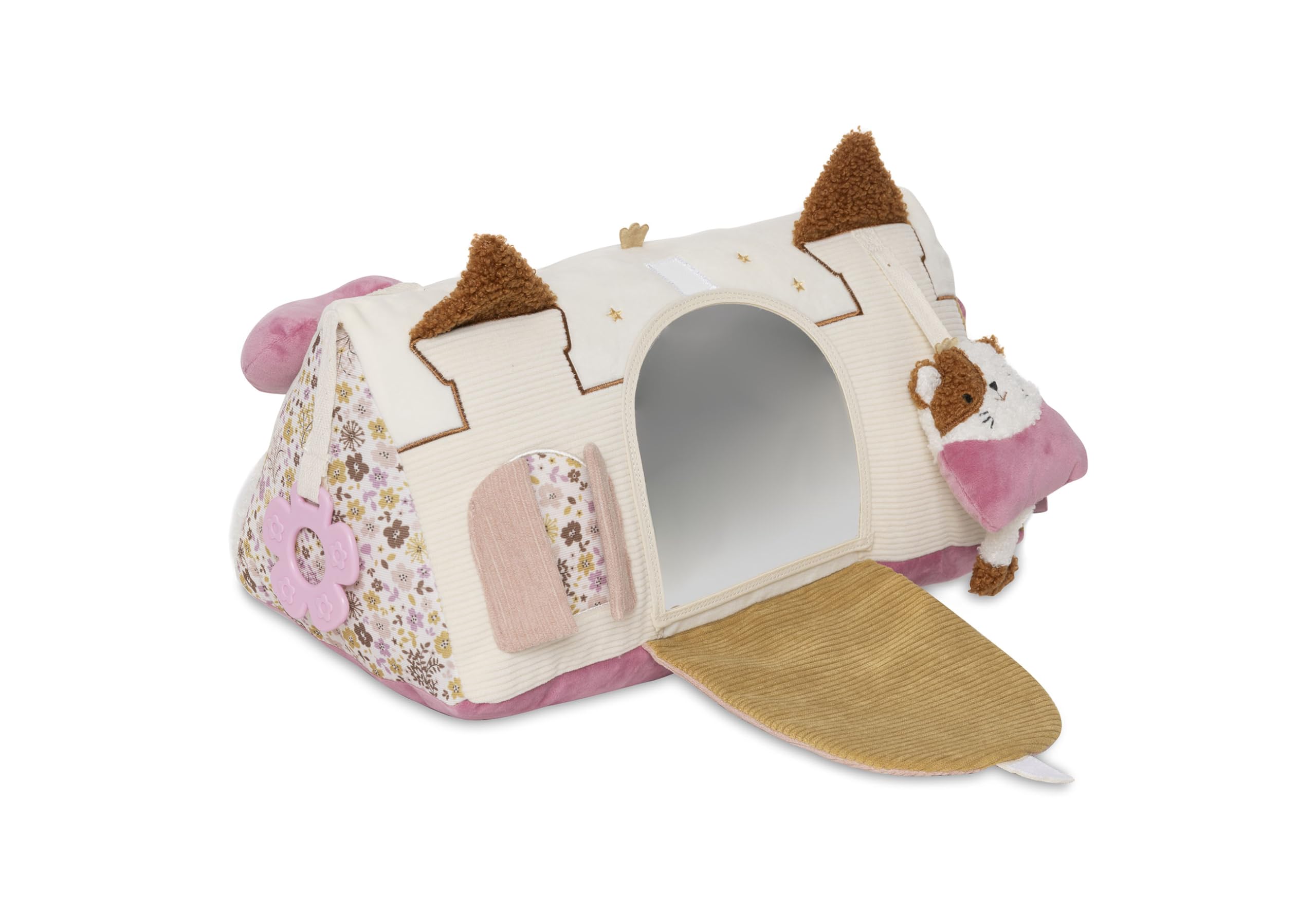 Jollein Coussin d’Activités - Tiny Park - Coussin de Jeu Tummy Time - Avec Château, Miroir et Anneau de Dentition - Jouet Bébé - Jouet Sensoriel