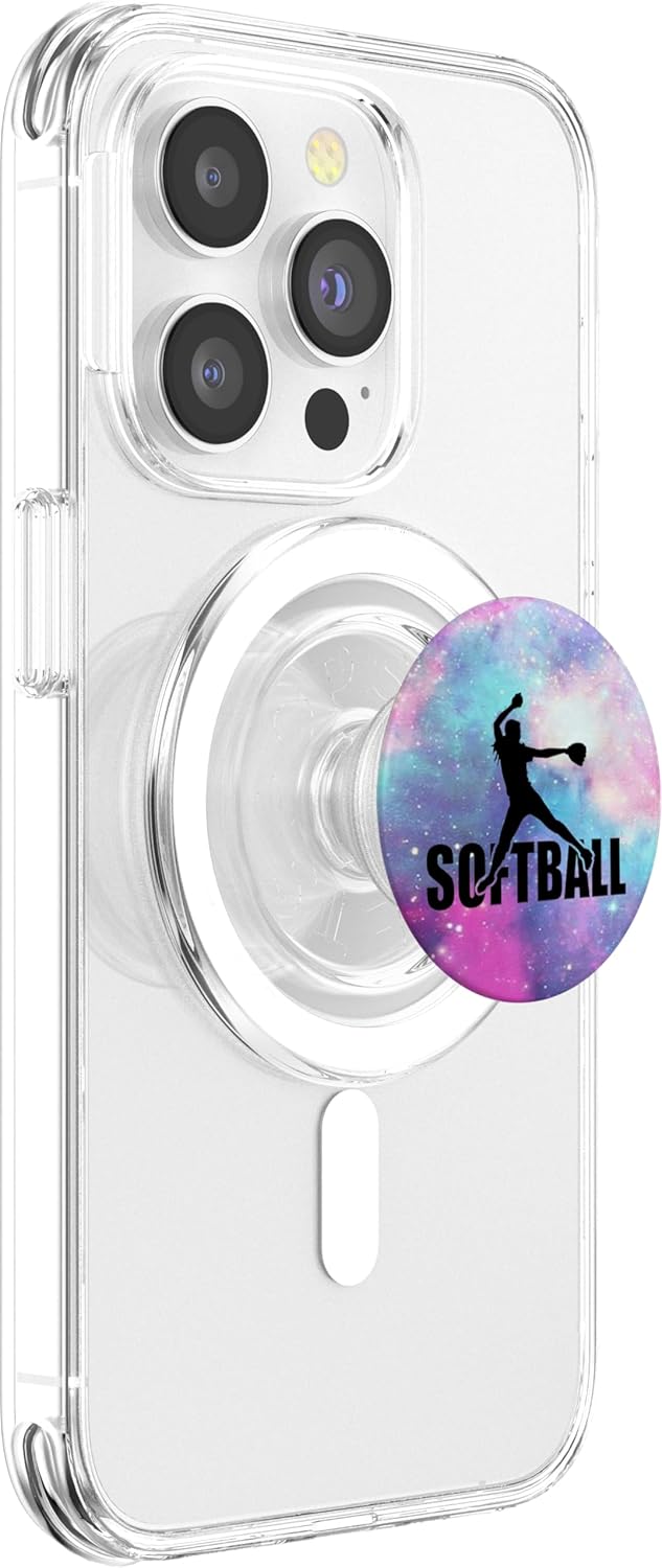 Softball Pitcher Girls Galaxy Nebula Teal Purple PopSockets PopGrip for MagSafe
