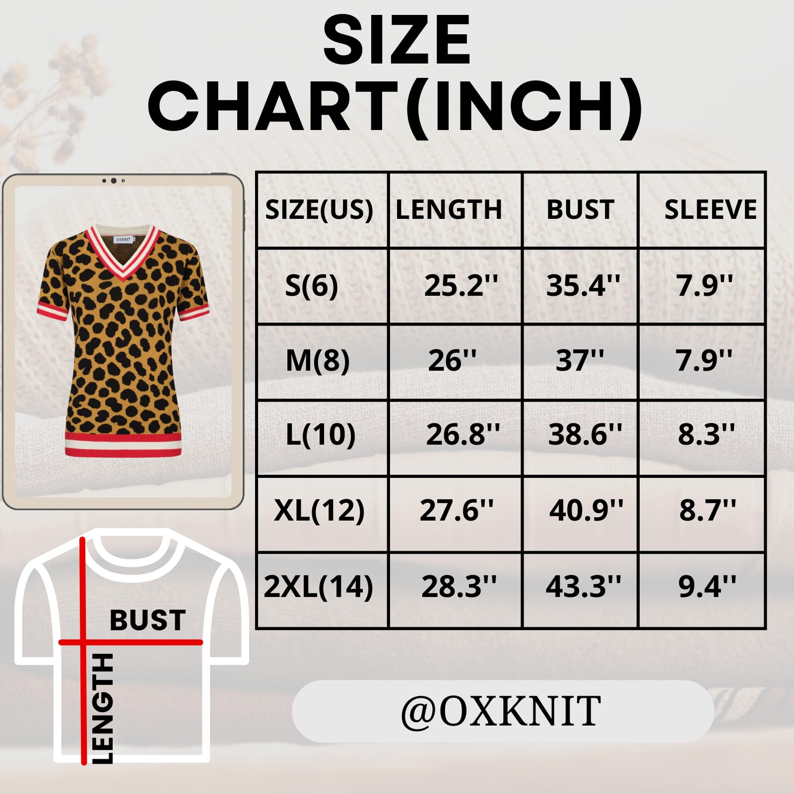 OXKNIT Camiseta de manga corta para mujer, estilo retro, marrón, cuello de pico, camiseta de punto de algodón con leopardo jacquard