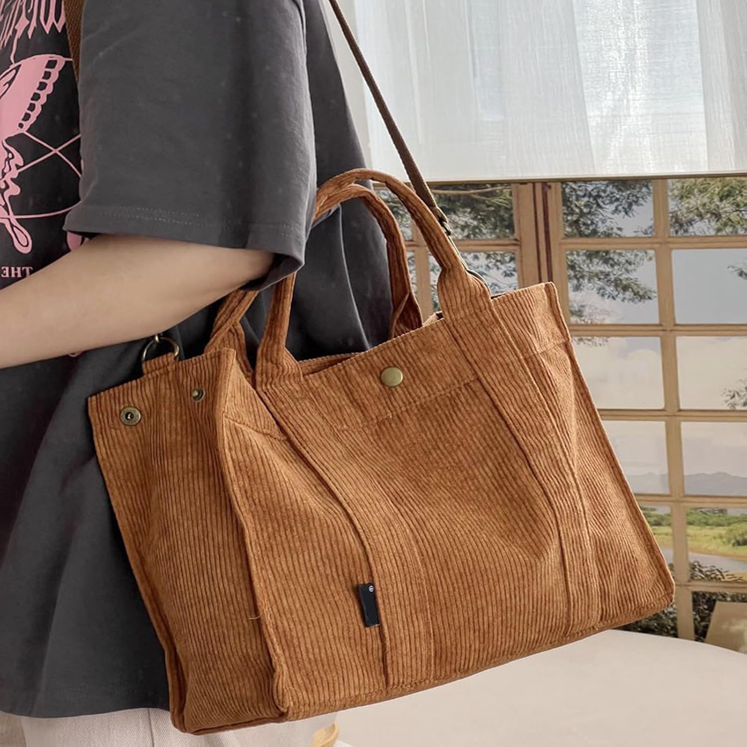 Corduroy Tote Bag Large Women Daily Oversized Corduroy Handle Winter Beach Bag Shopping Shoulder Casual Corduroy Crossbody - Image 2