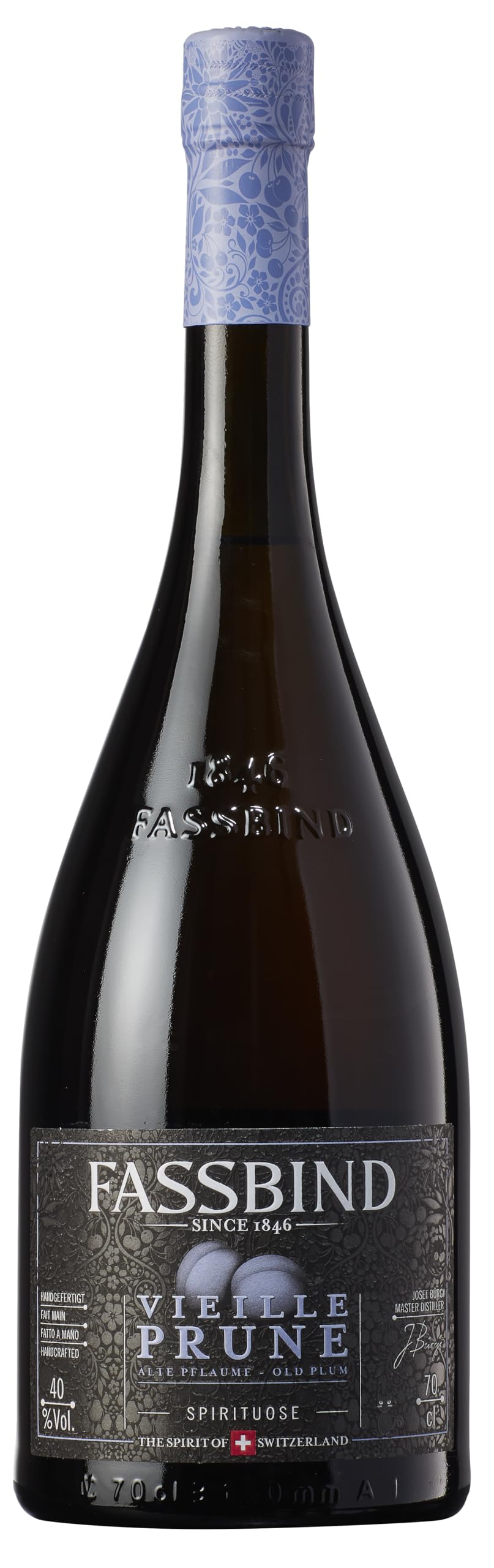 Fassbind Vieille Prune (1 x 0.7 l) - Edler Schweizer Obstbrand aus vollreifen Pflaumen mit 40% vol. Alkohol