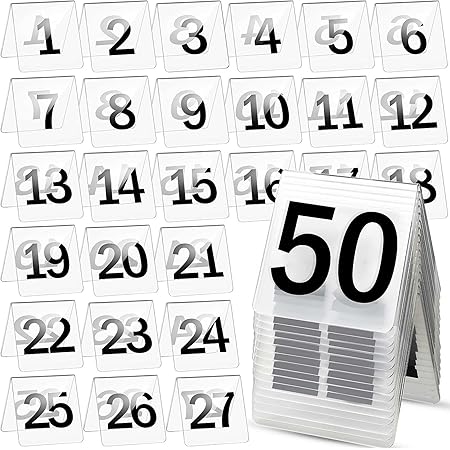 amazon com set of 25 acrylic table numbers for wedding plastic tent cards numbered 1 25 for restaurants banquets receptions 3 x 2 75 x 2 5 in home kitchen