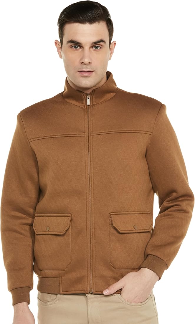 Qube By Fort Collins Men's Regular Fit Knitted Cotton Blend Jacket - Soft, Warm & Stylish Winter Outerwear