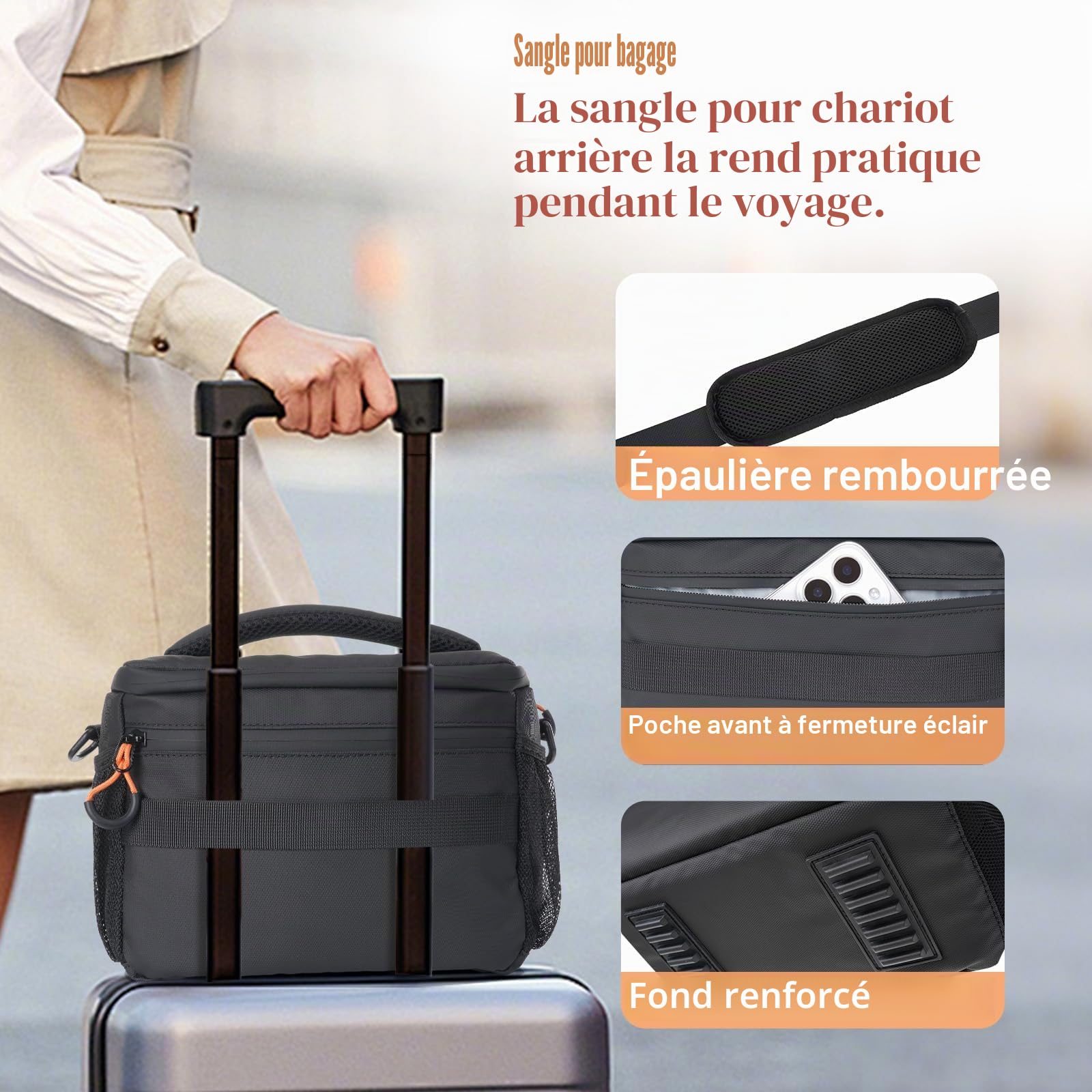 MOSISO Sac Photo pour Photographes, Sac Bandoulière Compact pour Appareils DSLR/SLR/Mirrorless, Étui Photo Crossbody Étanche Rembourré avec Housse Pluie pour Canon/Nikon/Sony,Noir