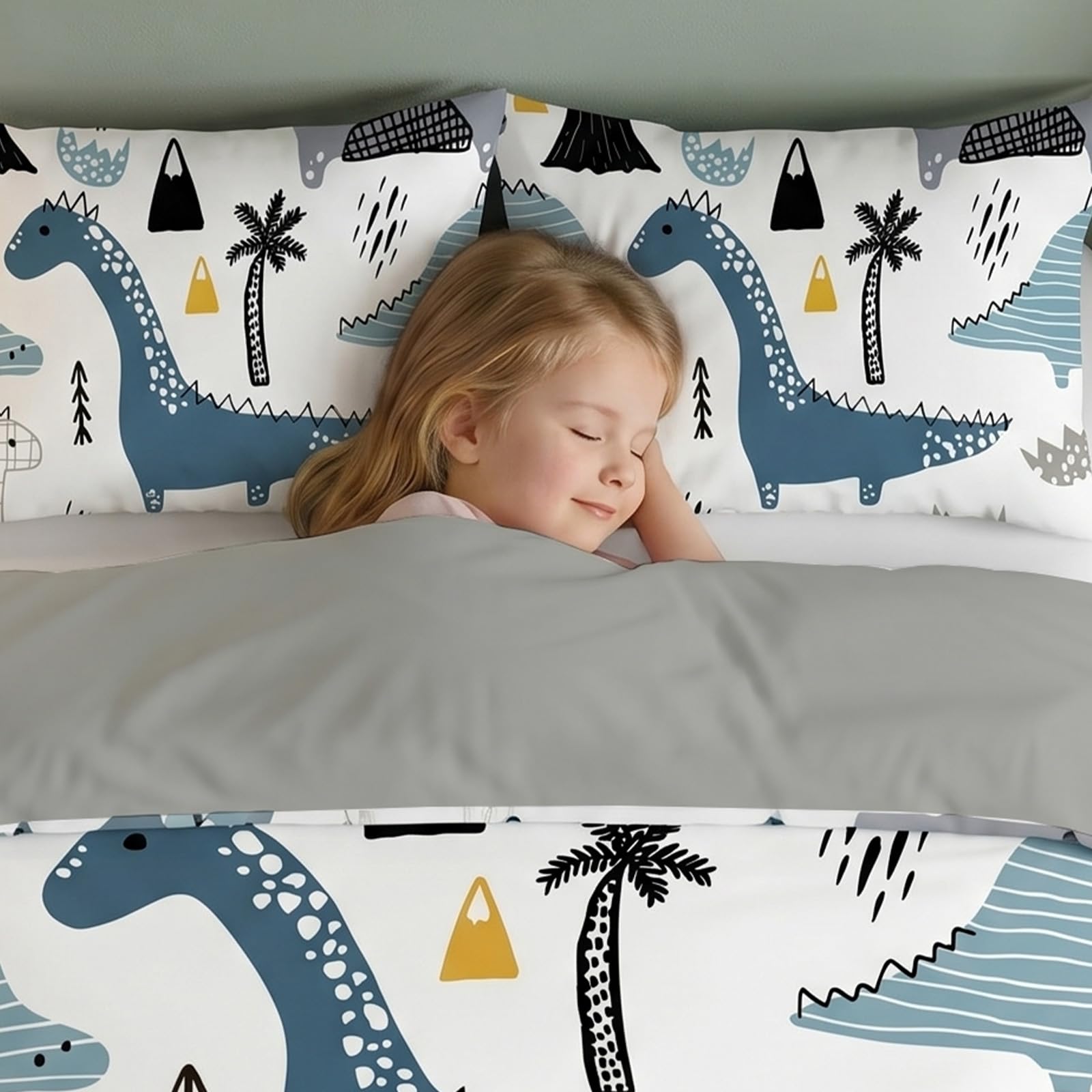 Fundas Nordicas Cama 105 Infantil NiñO Dinosaurio Blanco Juego de Ropa de Cama 200x200 cm Microfibra para NiñOs Adultos - 1 Funda de Edredón y 2 Funda de Almohada 50x75 cm
