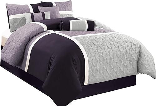 Miniatura 9 de Chezmoi Collection Upland - Juego de edredón acolchado de 7 piezas, lavandagrismorado, tamaño matrimonial