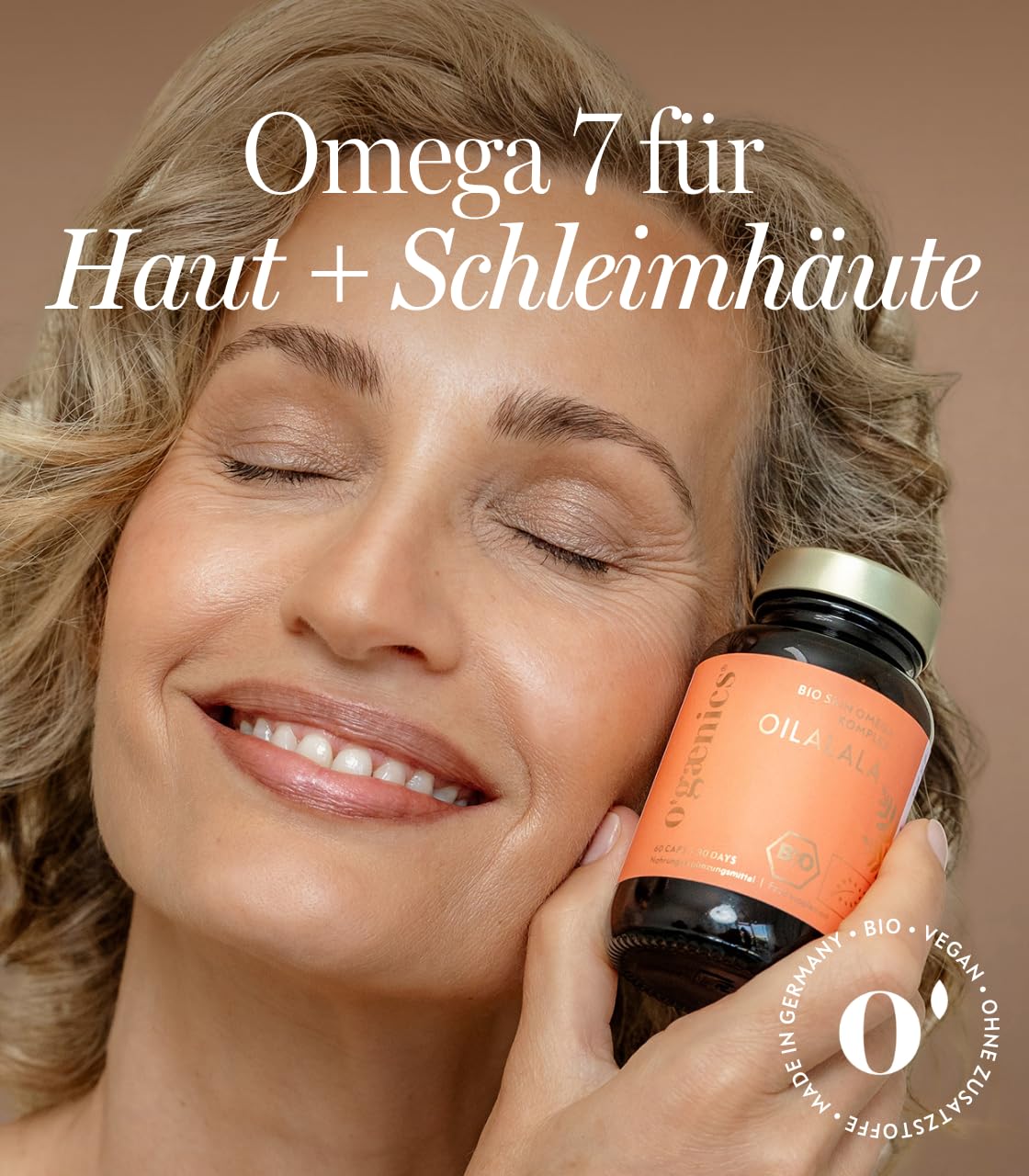 Ogaenics Oilalala Bio Skin Omega-Komplex aus Sanddorn – Veganes Omega 3-6-7-9 mit Vitamin A und E für trockene Haut und Schleimhäute, 60 Kapseln, Made in Germany