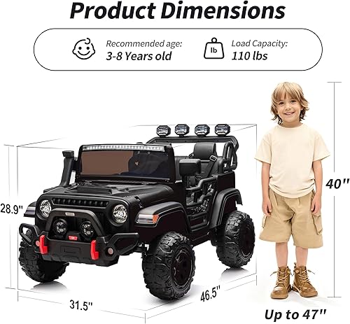 Miniatura 9 de Coche eléctrico de 2 plazas, coche de juguete de paseo de 12 V para niños 4-8 con control remoto, neumáticos EVA, color negro