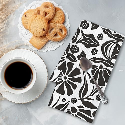 Miniatura 3 de Chicimln - Toallas de cocina abstractas bohemias con flores negras, toallas de mano decorativas retro de los años 70 para baño, paño de secado