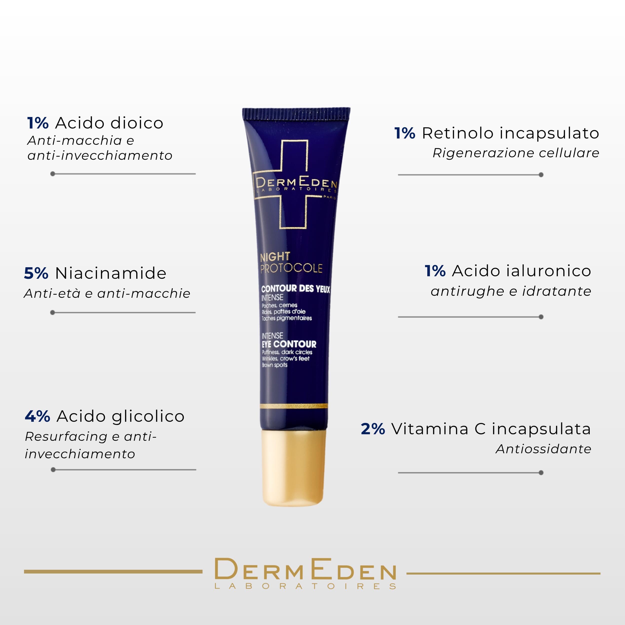 Laboratoires DermEden - Contorno occhi intenso 15 ml - Agisce su rughe, macchie e rilassamento cutaneo - Rispetta la fragilità del contorno occhi - Prodotto in Francia