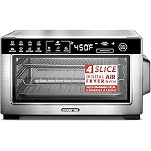 Gourmia Toaster Oven Digital Air Fryer - Convection Mode with 4 Slice Capacity, 3 Rack Positions, 12 Presets, Toast, Bagel, Bake, Roast, Broil, Dehydrate, Popcorn, Fits 9" Pizza, Stainless Steel