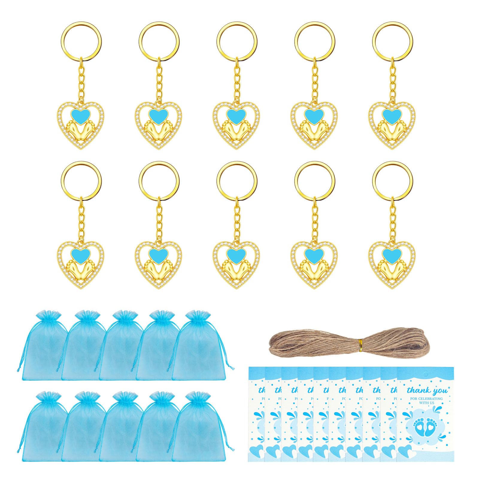 Buxuaaaa 10Pcs Heart Shape Footprint Keychains Alloy Holder for Baby Showers Celebration Gender Announcement Party Treat Babybash Keychain