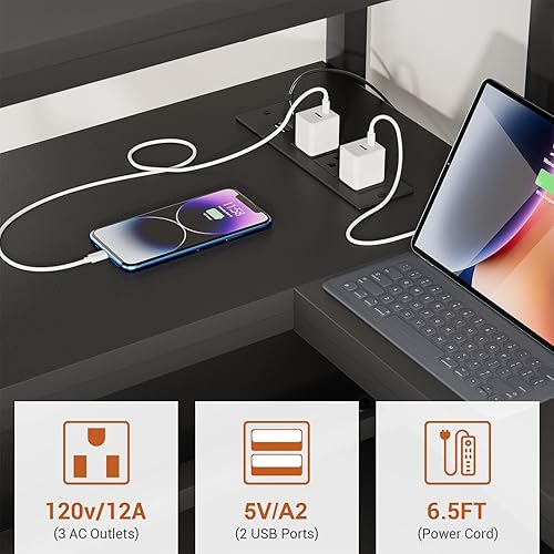 Miniatura 4 de Escritorio para juegos con almacenamiento, escritorio de luz LED de 47 pulgadas, escritorio para computadora de oficina en casa, estantes