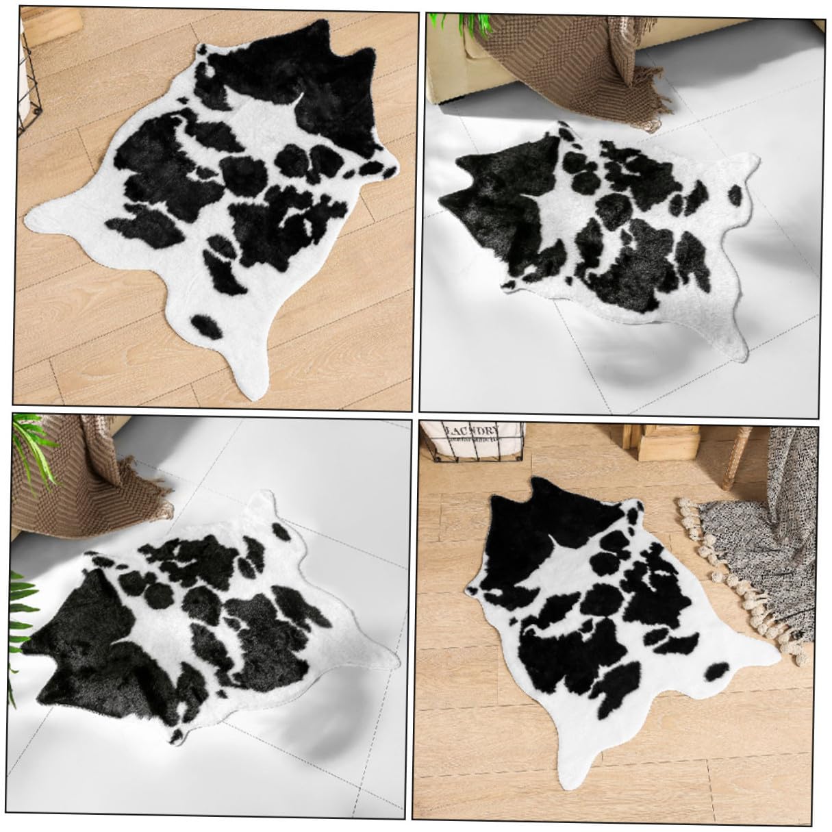 Veemoon Tapis de Salon Anti-dérapant en Polyester Imitation Peau de Vache Style et Multifonctionnel Décoratif et Chaud pour Chambre ou Salle à Manger