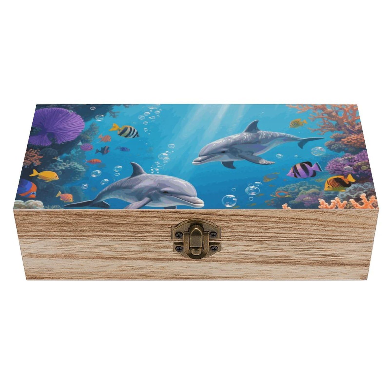 FodPand Decorative Keepsake Box Wooden Storage Boxes with Hinged Lid Handmade Dolphin Wood Organizer Memory Treasure Box for Jewelry Craft Card Photo Storage Wedding Bridal Shower Gifts