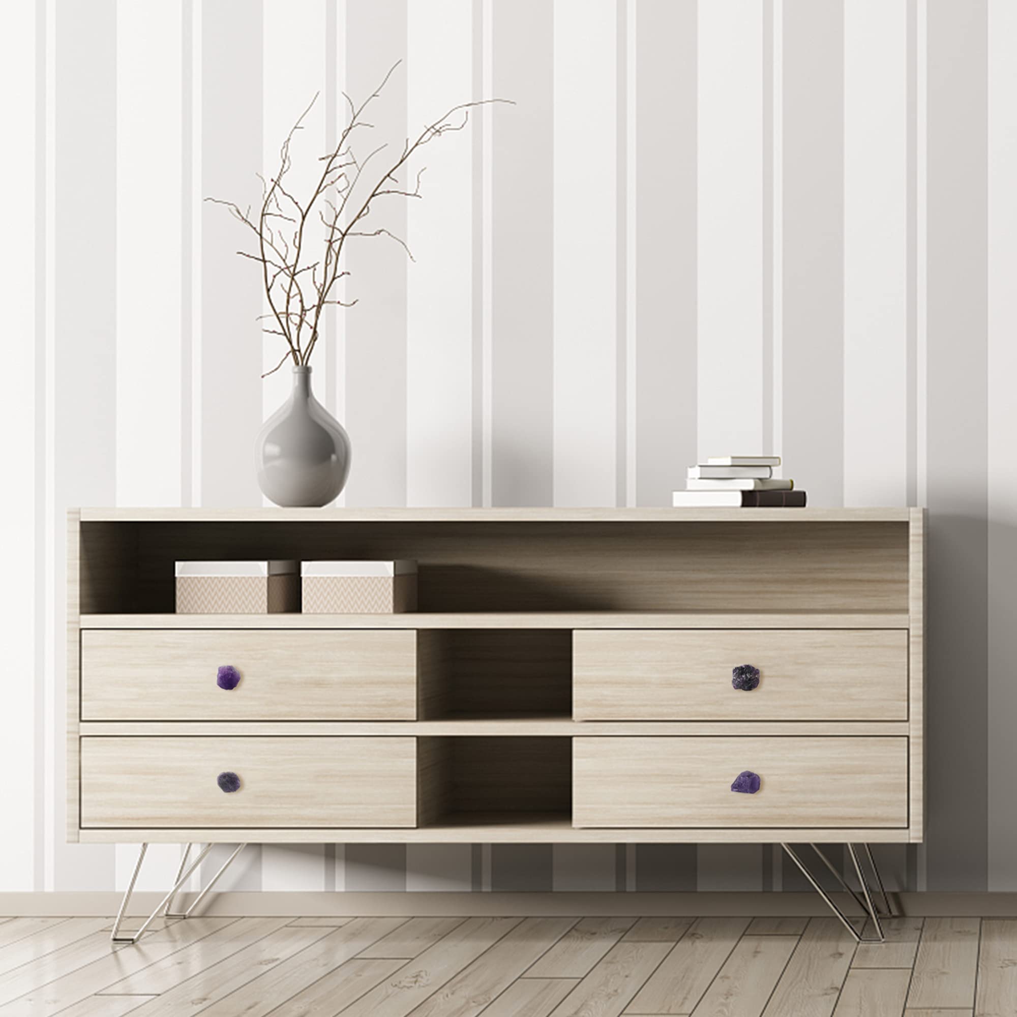 Malimali Pomos de gabinete de amatista natural, morado, juego de 4