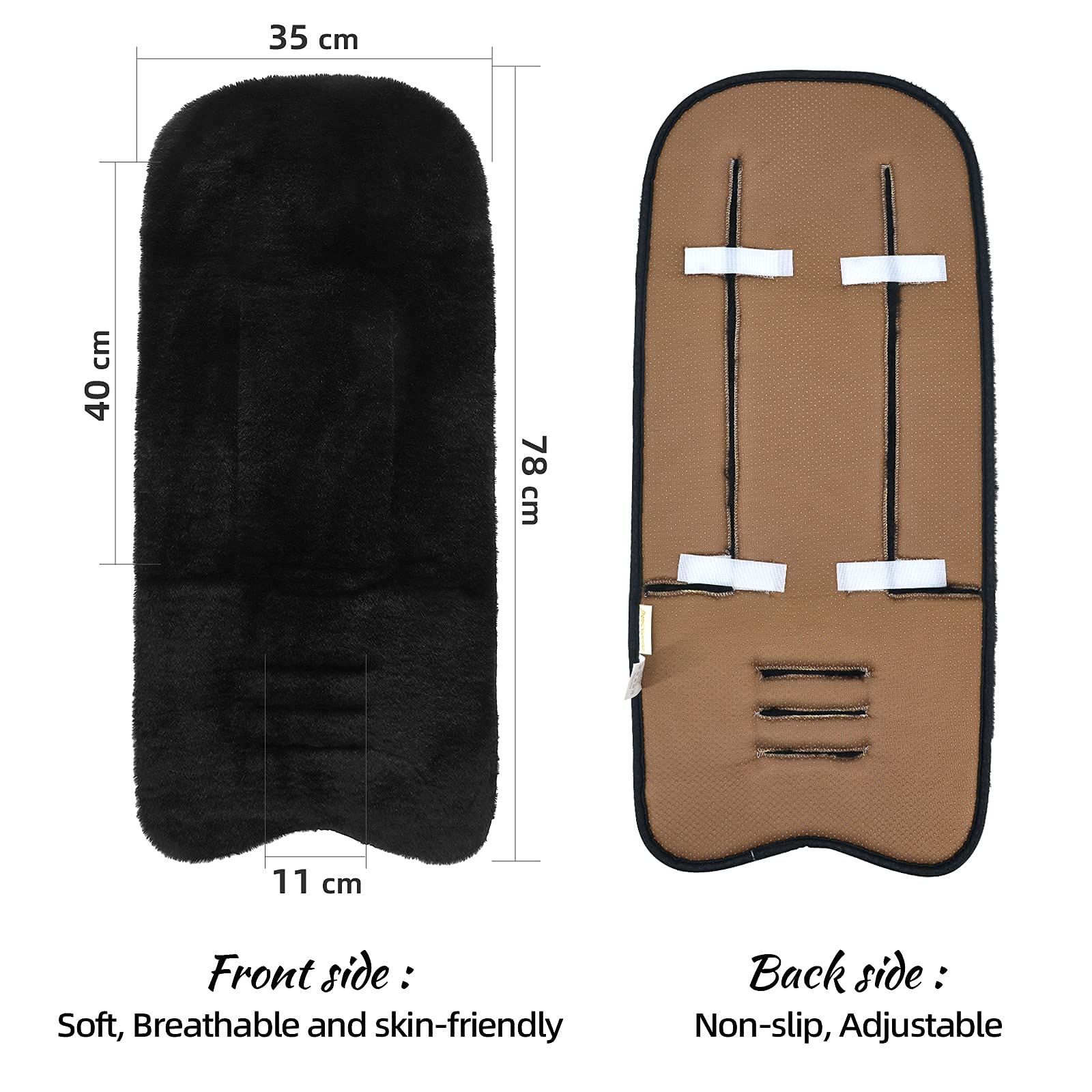 Baby Pushchair seat Liners Universal Strollers Soft Cotton Winter (Black), 1 Stück (1er Pack) - Image 3