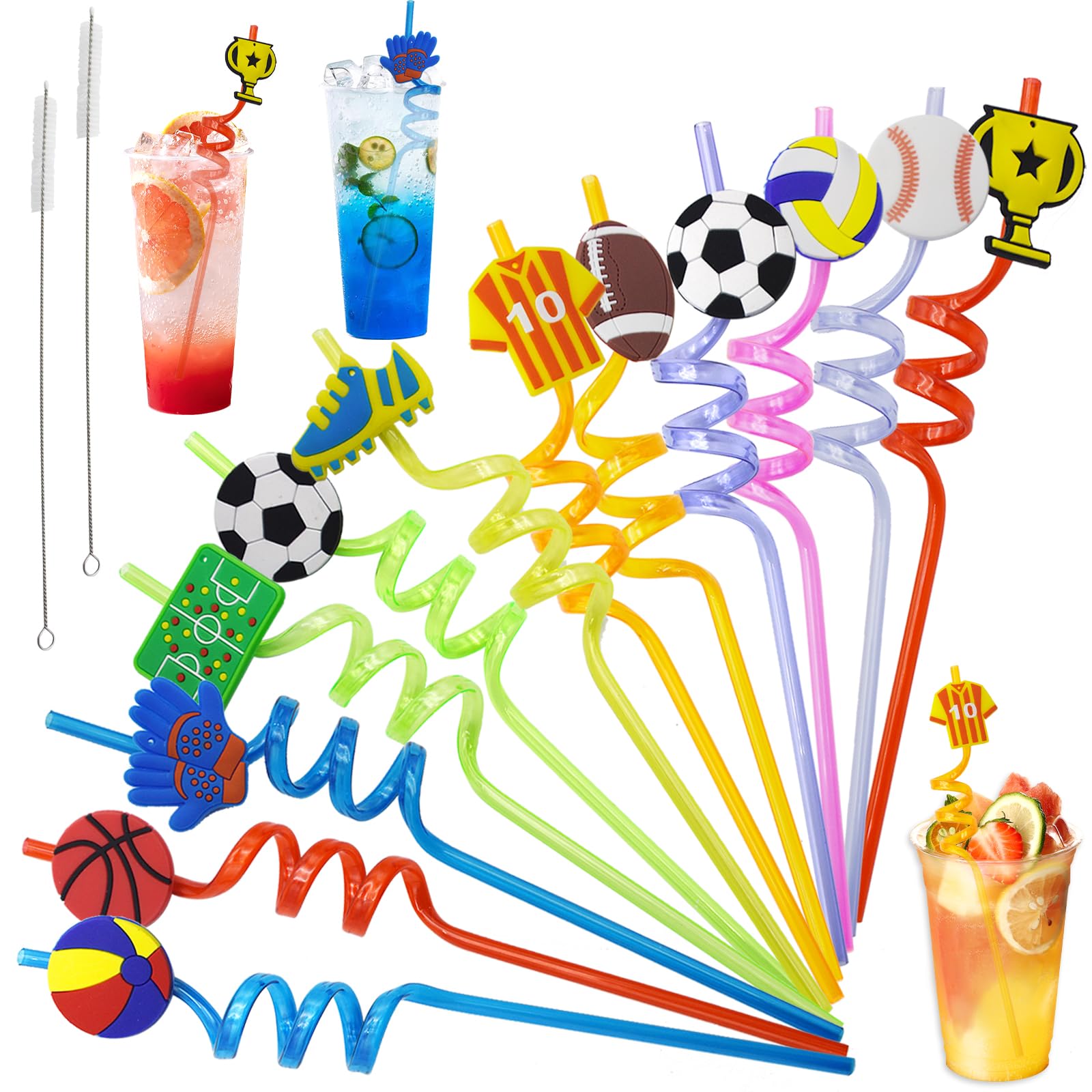 Lot De 10 Pailles De Football Pour Enfants, Réutilisables, En Plastique