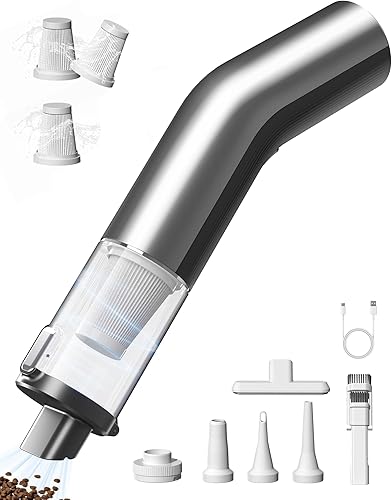 Aspiradora portátil inalámbrica para automóvil, 5 en 1, mini aspiradora de mano inalámbrica con filtro HEPA, 2 modos de succión, 12000 pa potencia