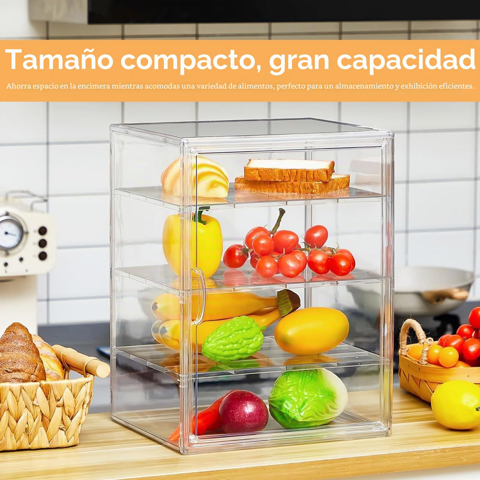 Panera, 4 Niveles Transparente Para Panadería Con Encimera Ajustable Caja De Acrílico Con Puerta Magnética Gran Capacidad Para Cocina Pan Casero Tostadas Y Bagels