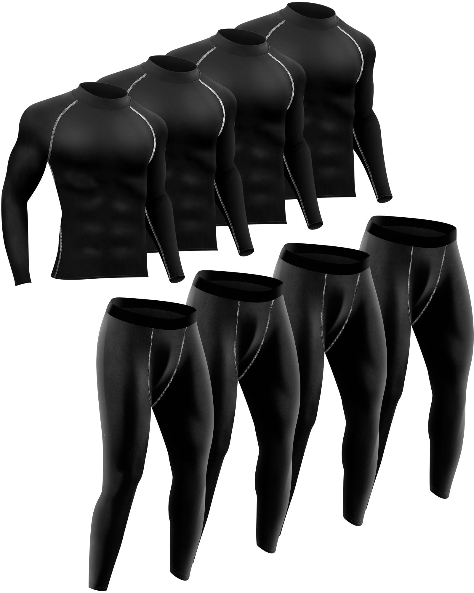 Hicarer Thermo-Unterwäsche-Set für Herren, mit Fleece gefüttert, Sportunterwäsche, Winterunterteil für Workout, Sport, Jagd, 4 Sets