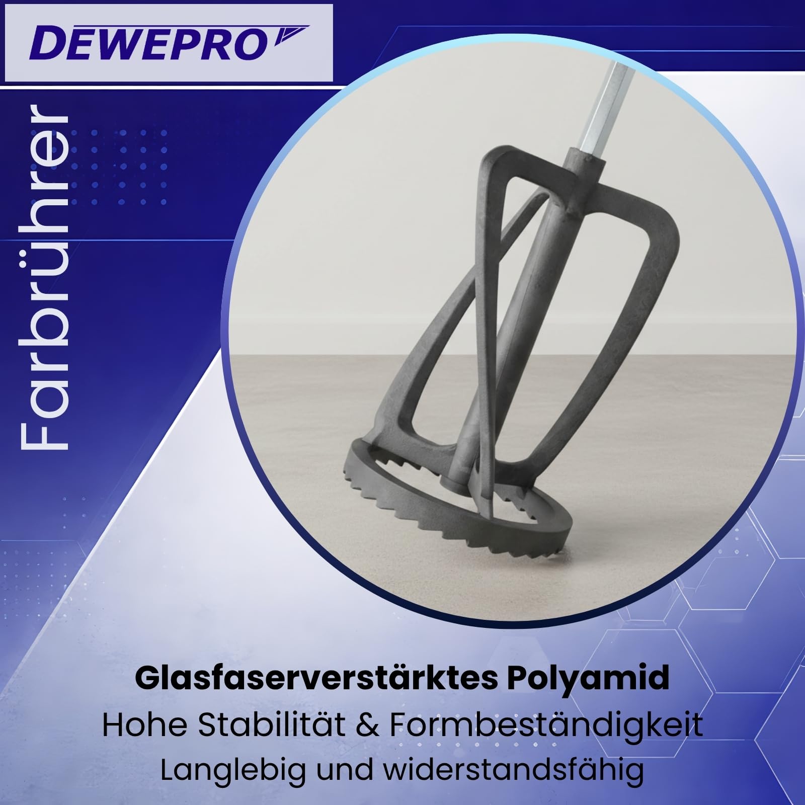 DEWEPRO® Set di 2 Fruste Miscelatrici Universali – Mescolatori con Asta in Acciaio Ø100 x 500 mm e Testa Dentellata in Poliammide – Miscelatori per Pitture, Malte e Adesivi a Grana Fine