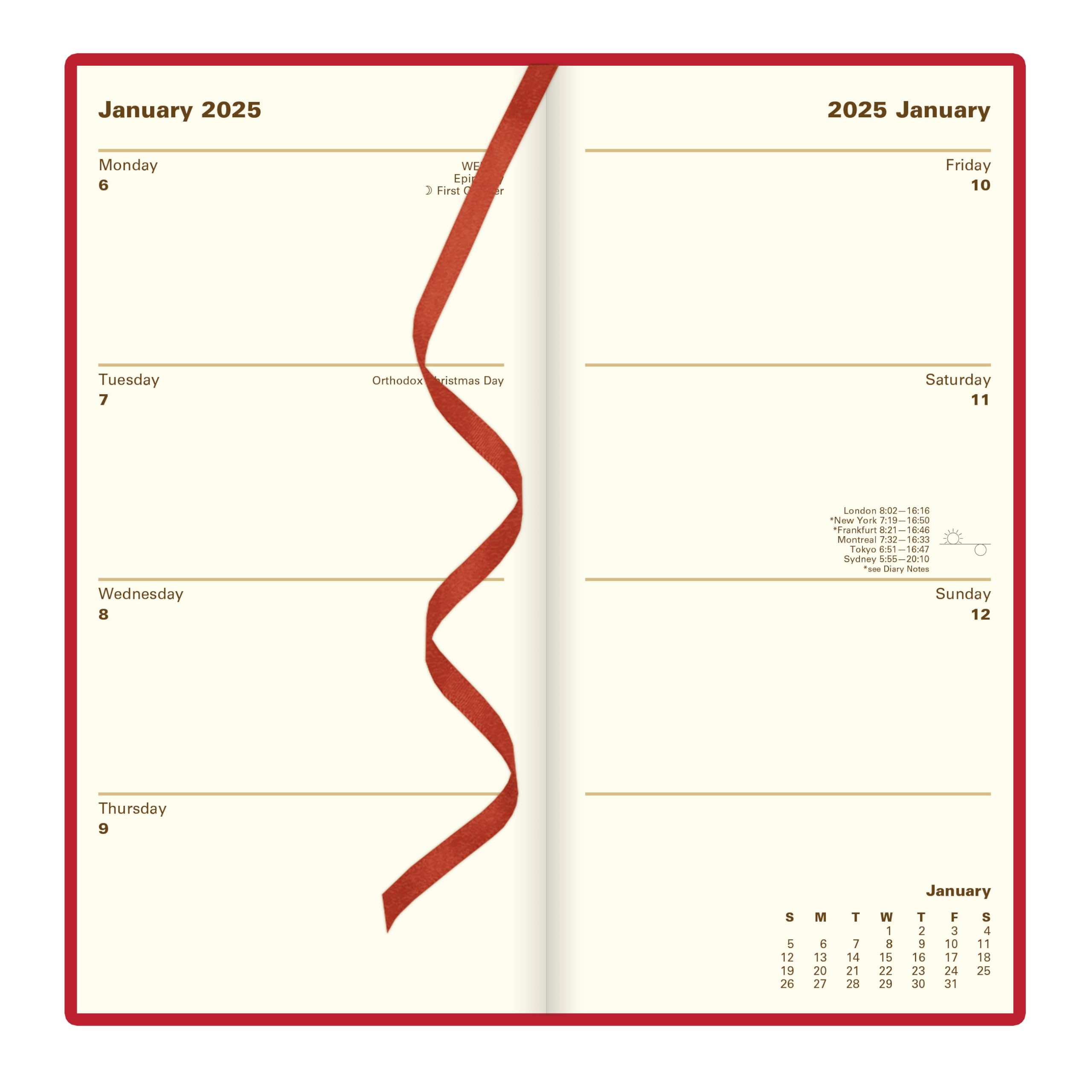 Letts of London Signature Slim Wochenansicht Leder Tagebuch mit Planern 2025, 17,3 cm Höhe, Rot, Büro- und Schulbedarf