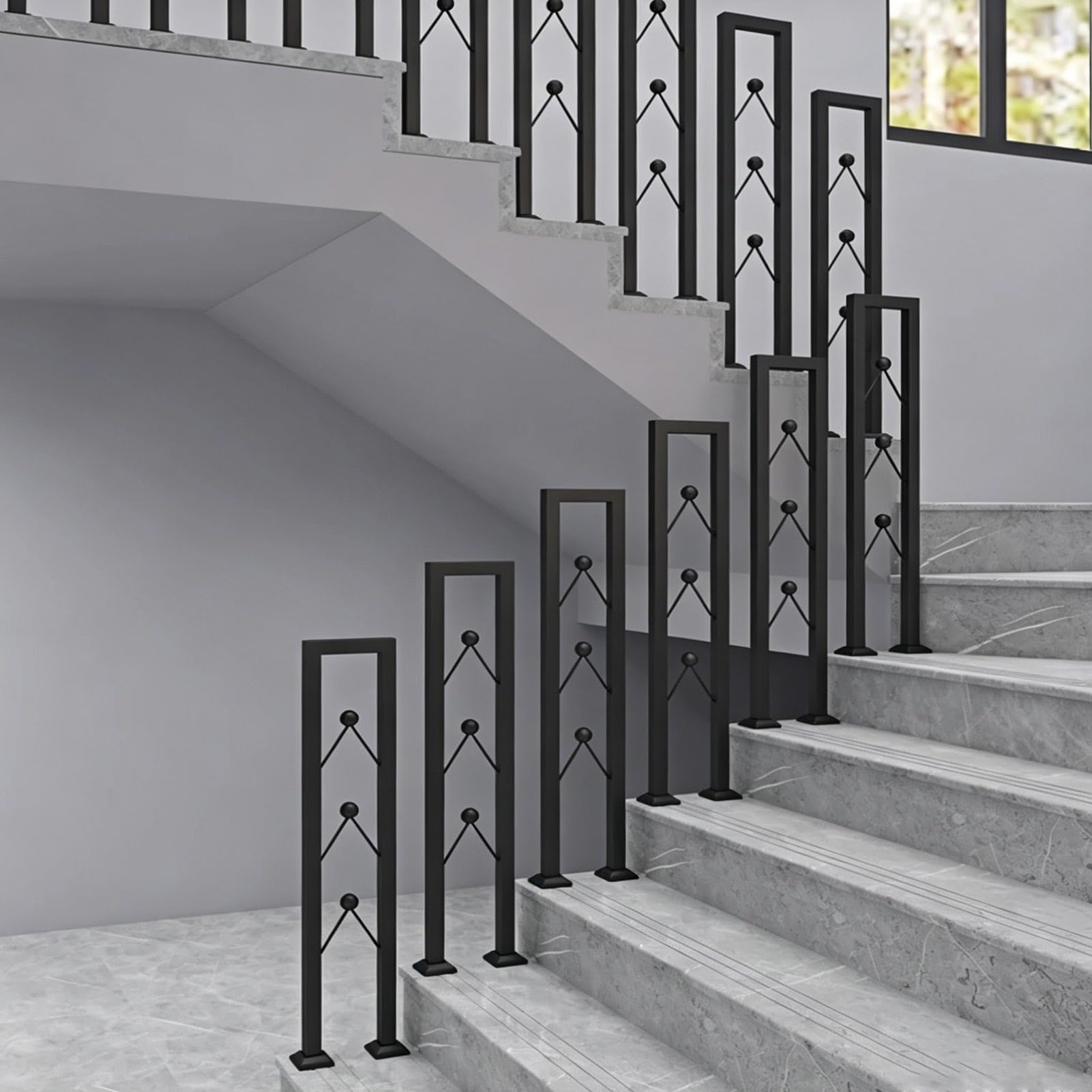 Indoor Hand Rail Fit 1 Steps, U-Shaped Garden Stair Railing for Outside Stairs, Galvanized Iron Porch Deck Handrail for Concrete Wooden Stairs(A,65cm/26in)