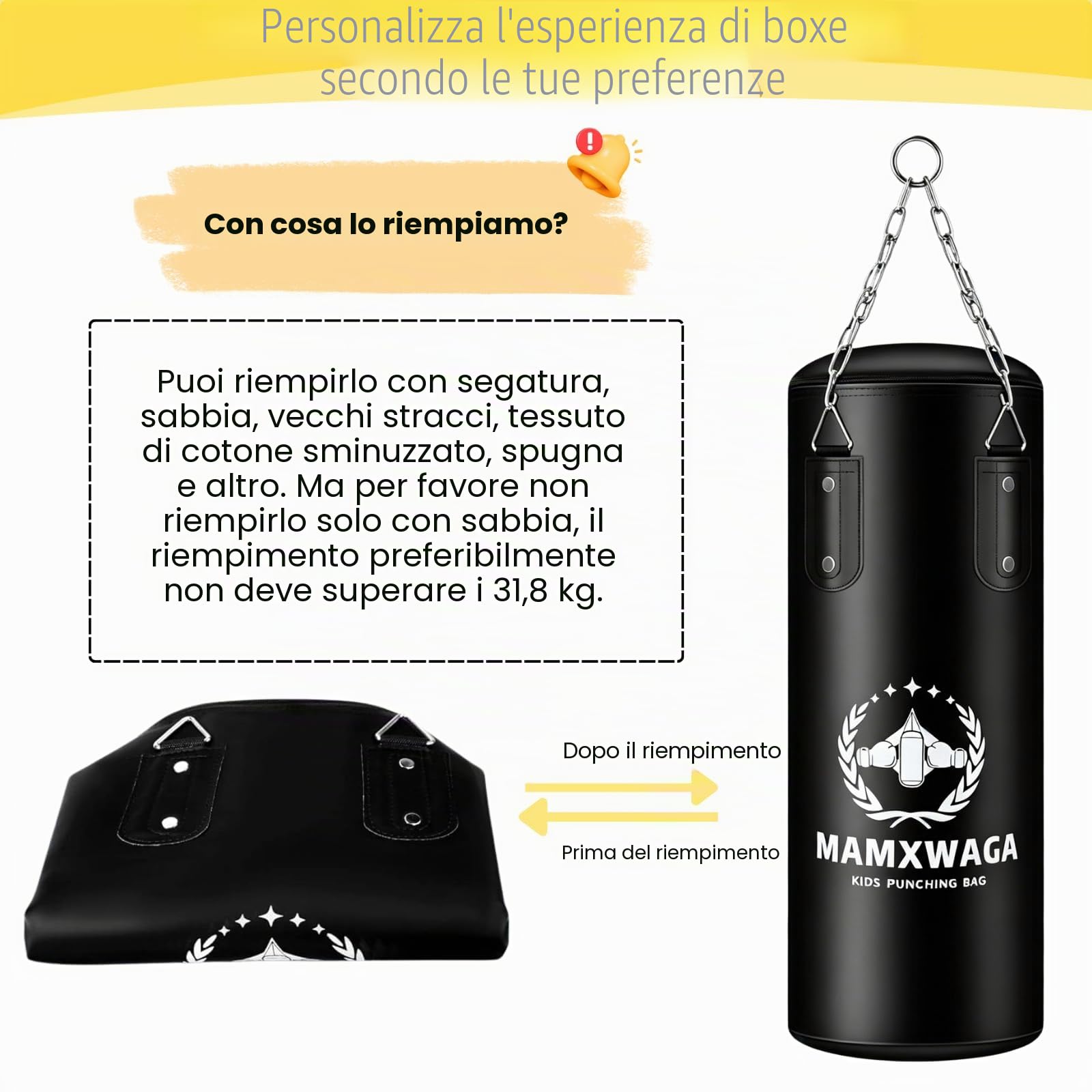 Sacco da Boxe per Bambini Vuoto, 60cm PU Sacco da Boxe Appeso con 6oz Guantoni da boxe, Pugilato Set per Giovanile 3 4 5 6 7 8 9 10 11 12 Anni