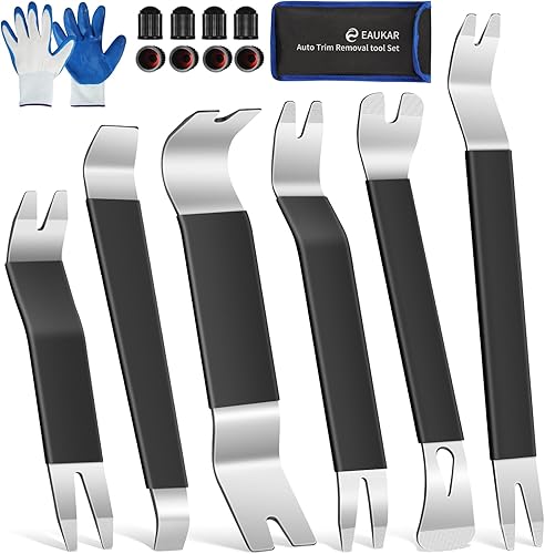 Eaukar Kit de herramientas de extracción de molduras de metal, 17 piezas de herramientas de extracción de automóvil, barra de palanca de acero,