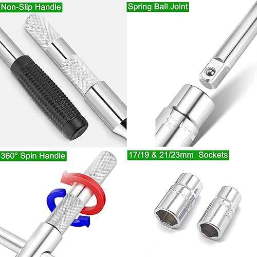 Miniatura 5 de HolaKit Llave universal extendida de 23 pulgadas, llave de tuerca de 4 vías con enchufes de 1719210.906 in, removedor de hierro de neumáticos