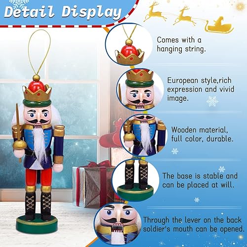 Miniatura 3 de Jolik Juego de 6 adornos de cascanueces de Navidad, adornos de madera para árbol de Navidad, decoración de mesa (5.3 pulgadas, juego de 6 unidades)