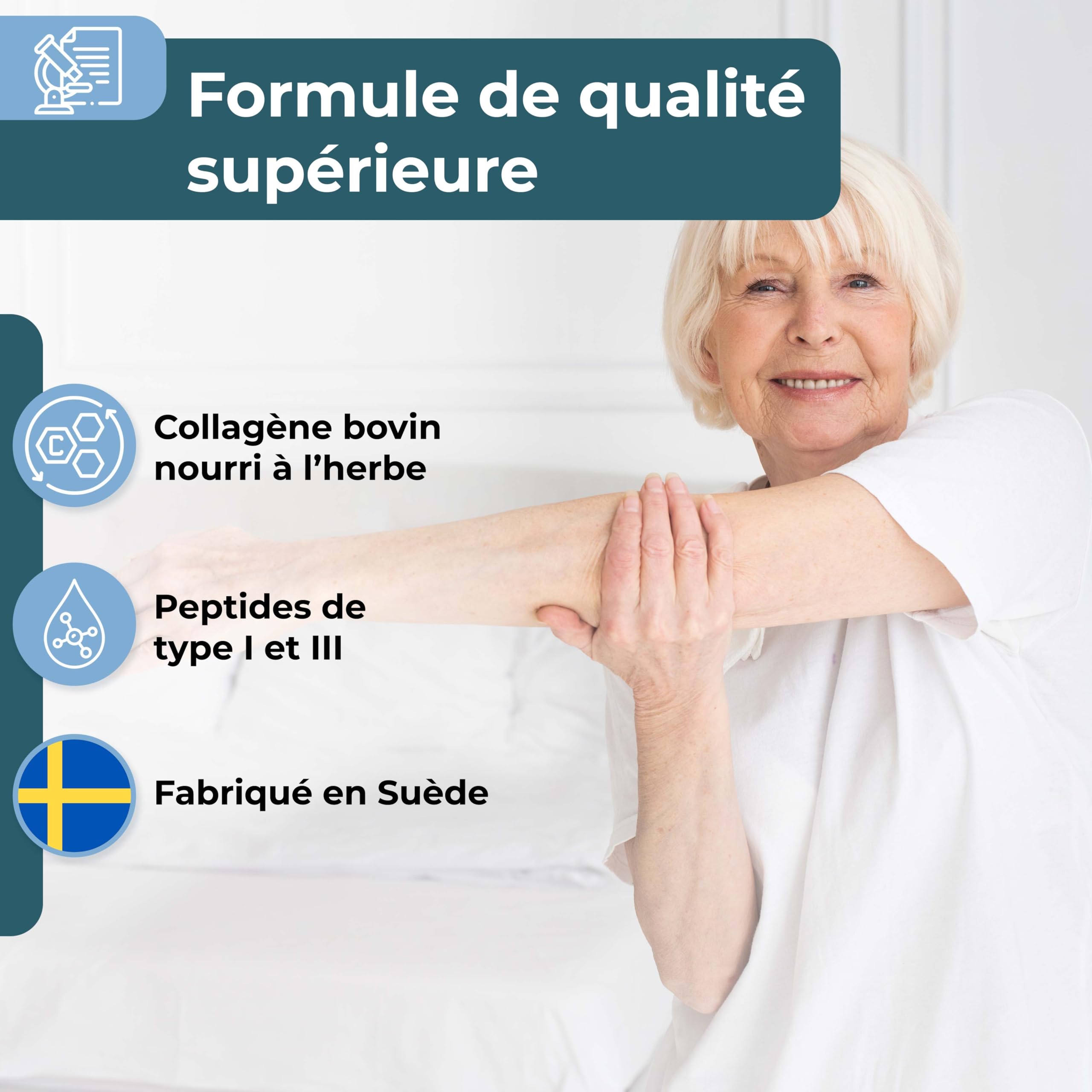 NutriSolution Peptides de Collagène Hydrolysé - Collagène Bovin Type I & III Nourri à l'Herbe pour Peau, Cheveux, Ongles, Articulations & Os - Sans Saveur, Sans Sucre, 25 Doses - Fabriqué en Suède (3)