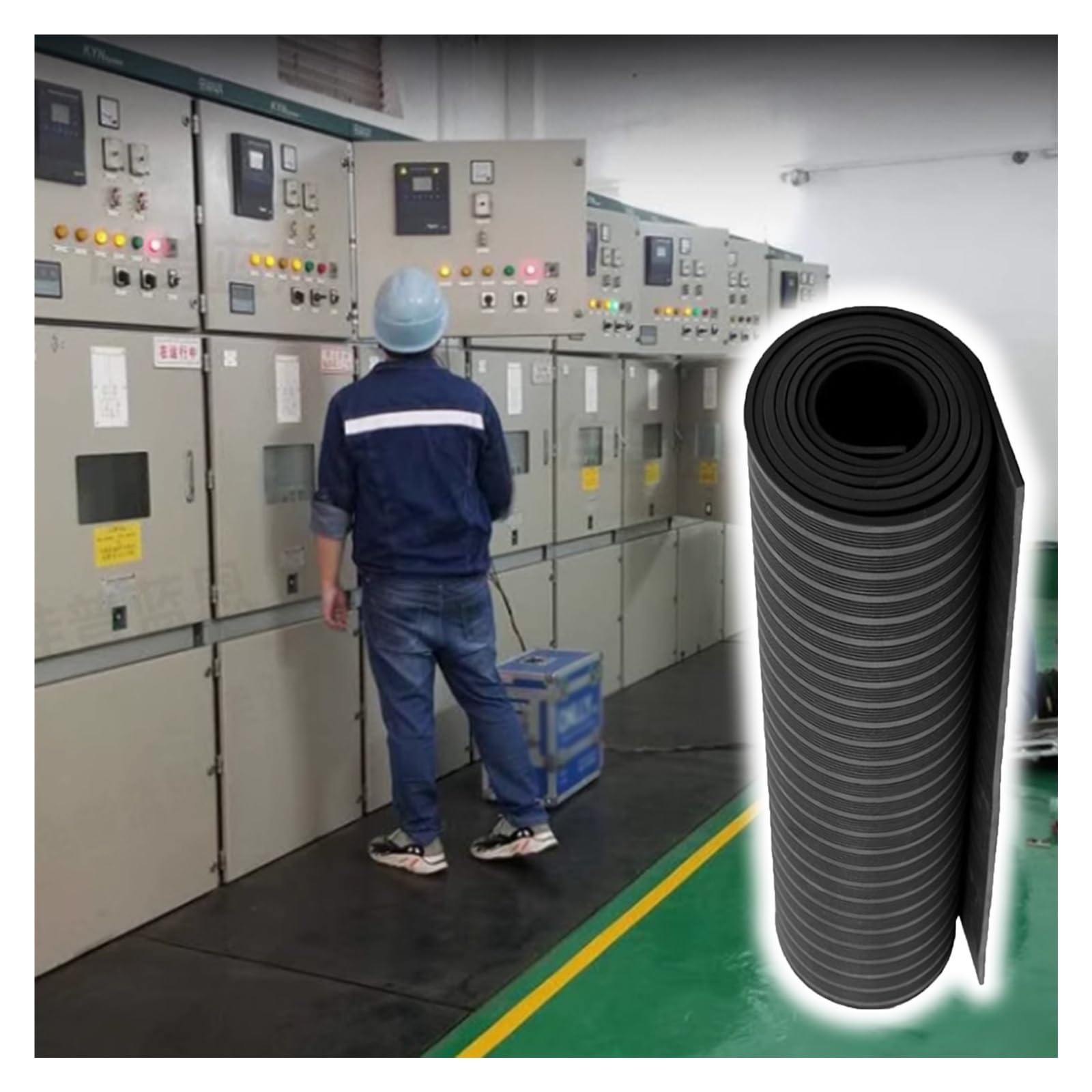 Distribution Room Rubber Mat 10kV Insulated, Home Commercial Electrical Rubber Insulating Mat 20 18 16 15 12 10 8ft Long, Switchboard Dielectric Mat(Black,3.3ft Wide x 9ft Long)