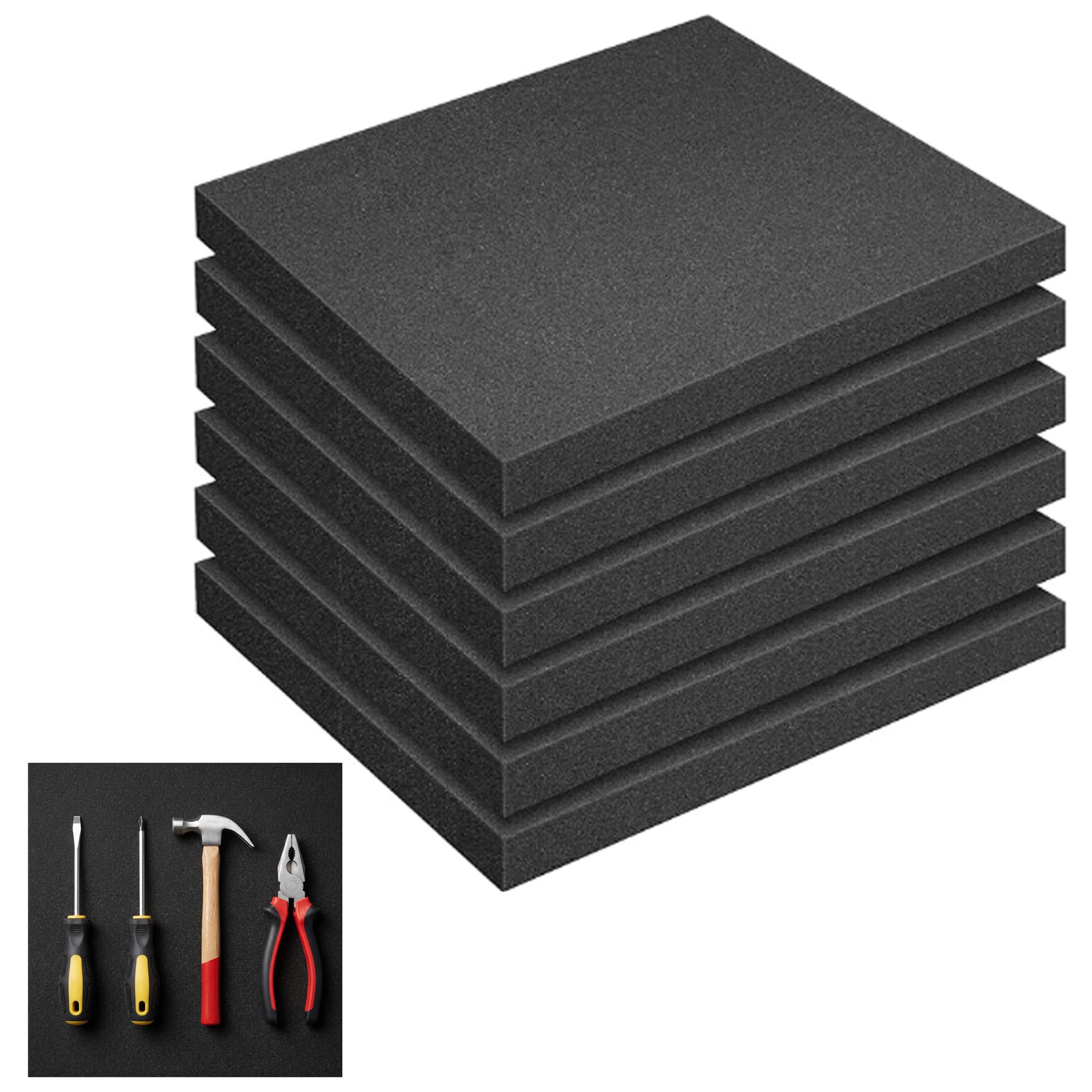 6 Pack Polyurethane Foam Sheet: Cuttable Toolbox Foam 40.5 x 30.5 x 4cm High Density Tool Box Foams Insert for Tool Box Organisation Camera Case Flight Case