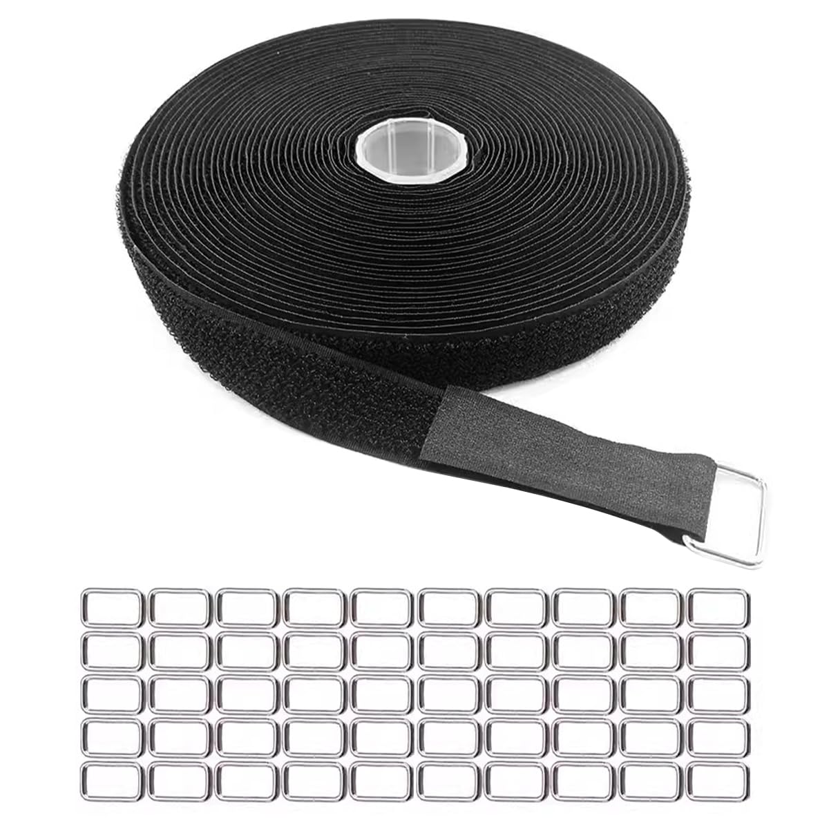 10 Metri di fettuccia in Nylon Resistente con 50 Fibbie Chiusure a Strappo in Nylon Fascette fermacavi riutilizzabili per Fissare Cavi tappetini Yoga Bagagli Biciclette (Nero)