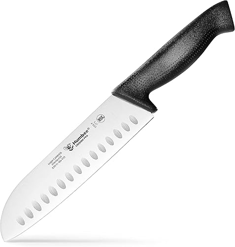 Humbee - Cuchillo Santoku Cuisine Pro de 7 pulgadas - Hoja de espiga completa de acero inoxidable para uso profesional y personal - Mango