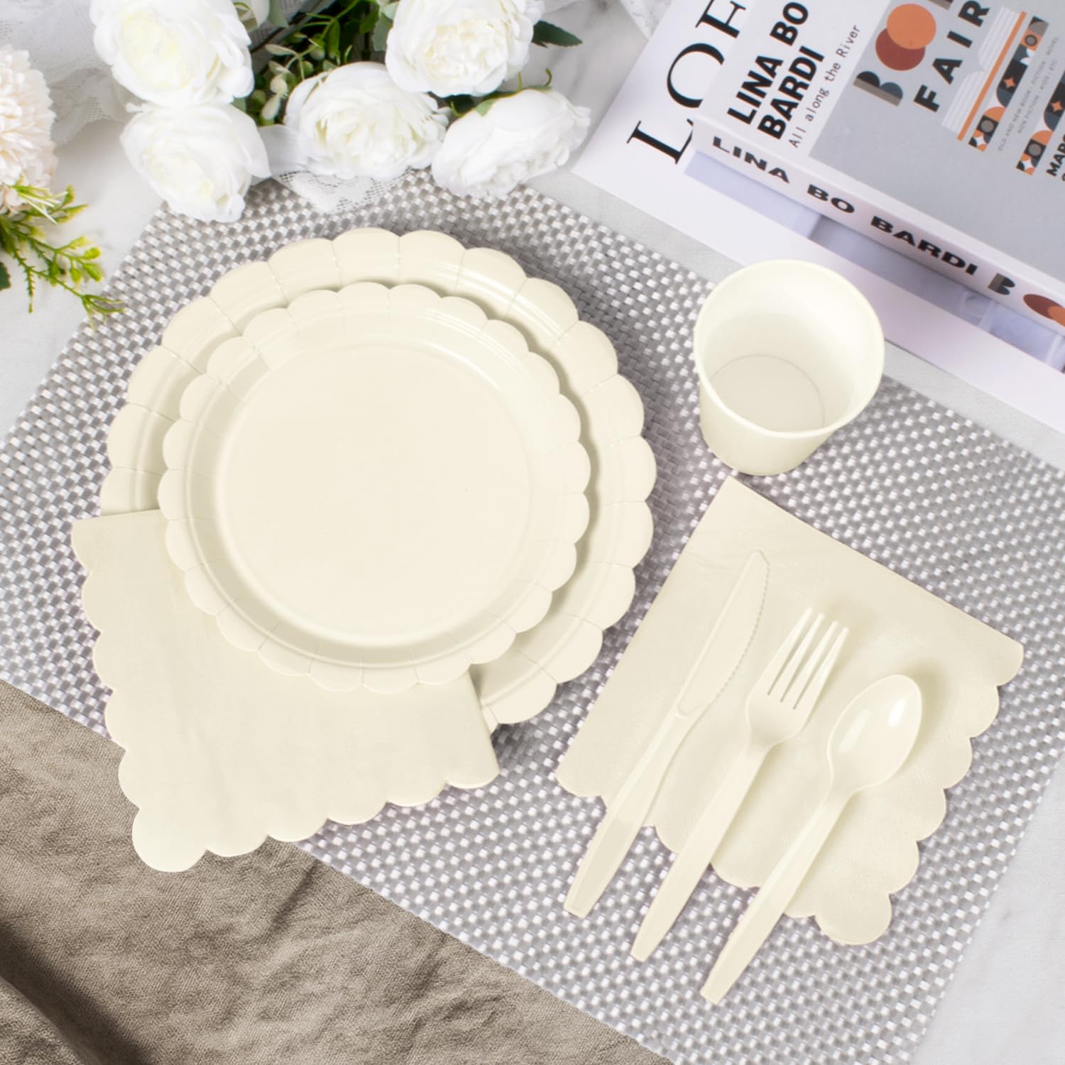 Vyntra Ivory Cream Paper Plates & Napkins - Party Supplies -4